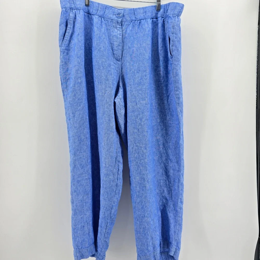 Talbots Linen Pants Womens Plus Petite 100% Linen Elastic Waist Blue 2XP